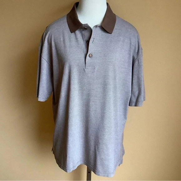 VINTAGE Oversized Brown Cotton Knit Polo Shirt - Picture 12 of 14